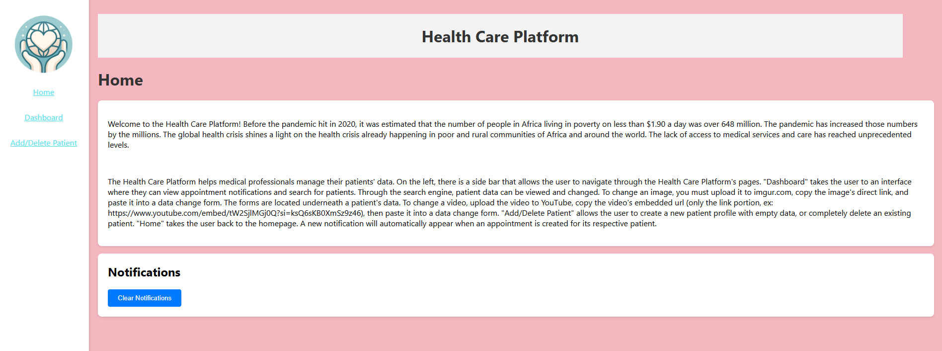 Healthcare Platform Home Screenshot
